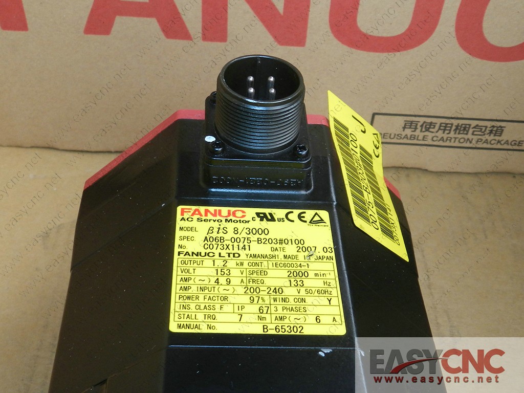 A06B-0075-B203#0100 Fanuc ac servo motor Bis8/3000 new