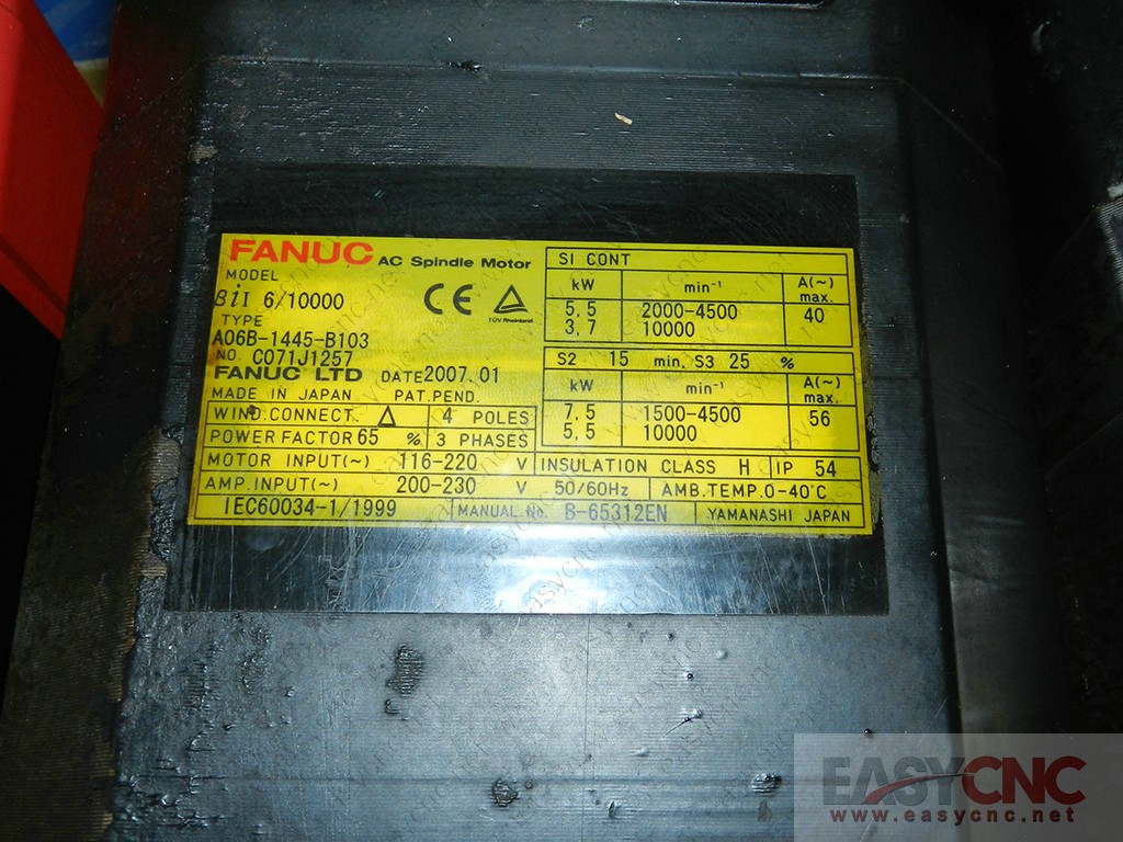 A06B-1445-B103 Fanuc ac spindle motor BiI 6/10000 used