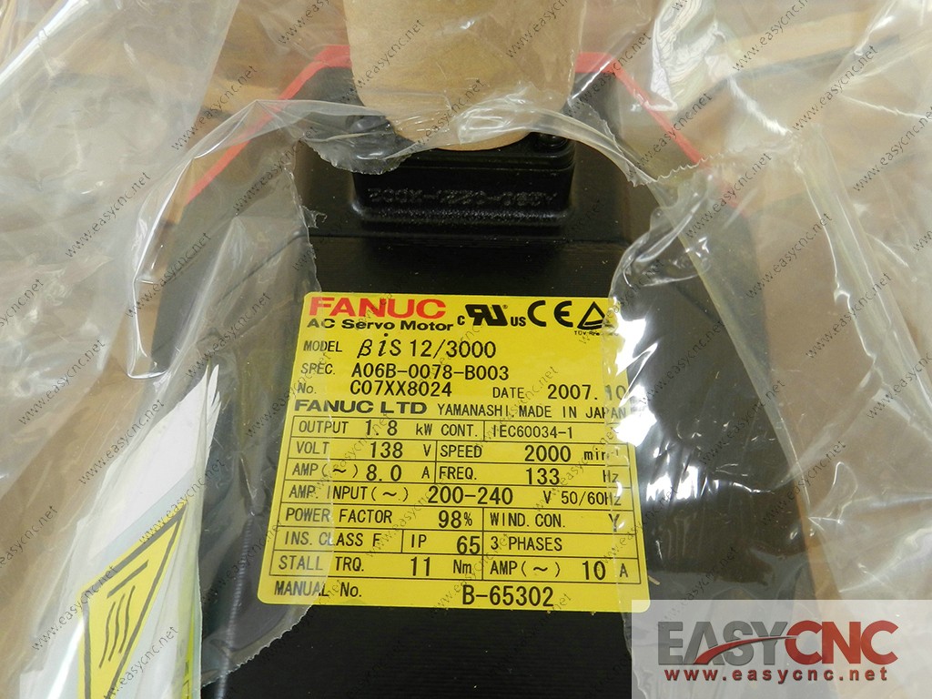A06B-0078-B003 Fanuc ac servo motor Bis12/3000 new