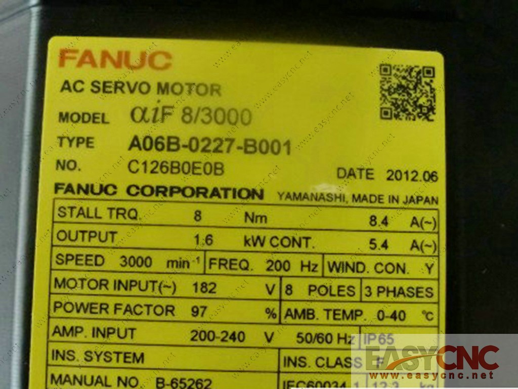 A06B-0227-B001 Fanuc ac servo motor aiF8/3000 new